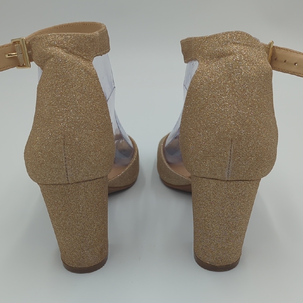 Jessica Simpson Gold Glitter Block Heel Sandals - Picture 4 of 13
